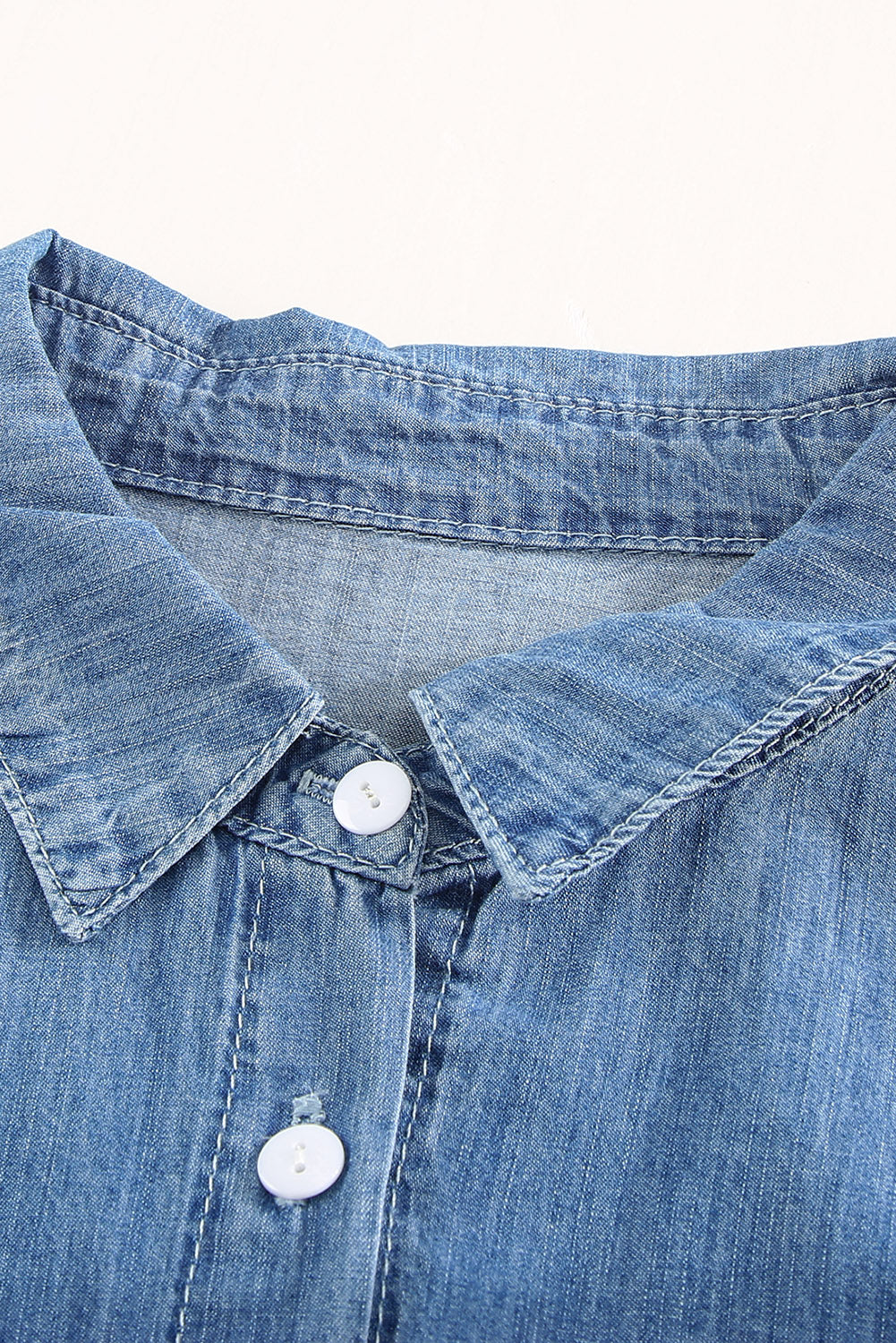 Turn Down Collar Buttoned Long Sleeve Denim Shirt