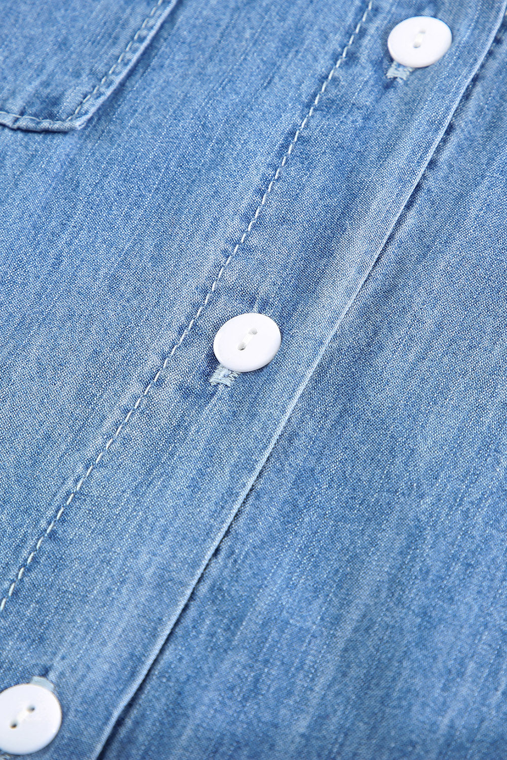 Turn Down Collar Buttoned Long Sleeve Denim Shirt