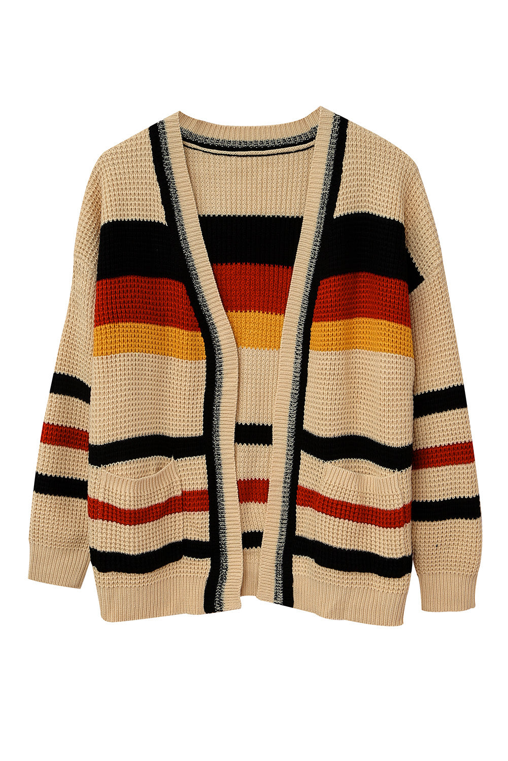 Color Block Open Front Pocket Knit Cardigan