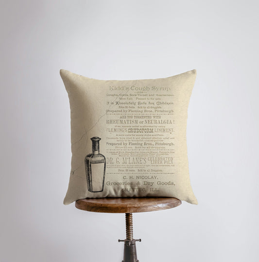 Apothecary | Vintage Pharmacy | Newspaper Ad | Pillow Cover | Vintage